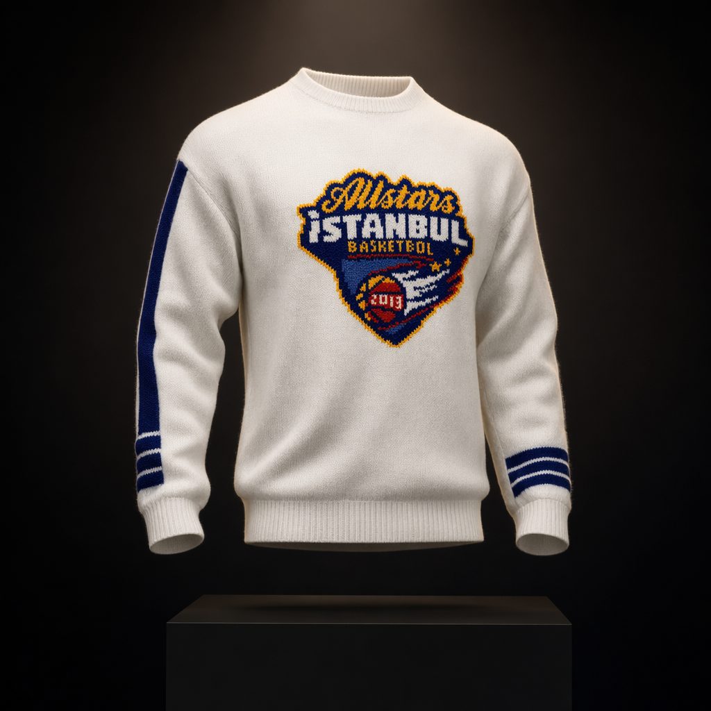 Beyaz Sweatshirt (Mavi Aksan)